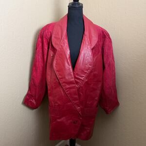 G-III Genuine Leather Red Open Front Blazer Jacket Women Made in USA